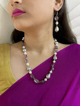 Semi Precious Amethyst And Pearls Fancy Beads Necklace For Women - Gemstone Purple Beads Jewelry